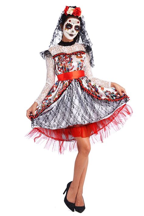 Ladies Day Of The Dead Sugar Skull Halloween Fancy Dress Costume Day