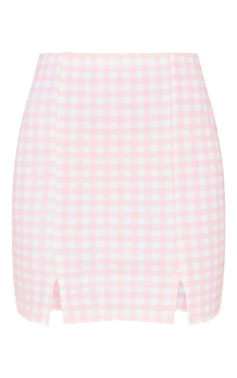 Pink Gingham Slit Front Mini Skirt Skirts Prettylittlething Usa