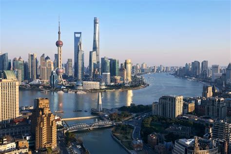 Luftbildfotografie An Shanghai Promenade Skylinen Der Dämmerung