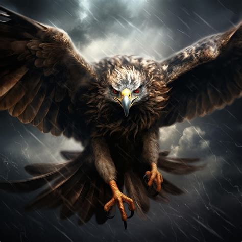 Premium Ai Image Majestic Hawk Soaring Through A Tempestuous Storm