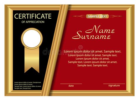 Template Certificate Of Appreciation Elegant Gold Black And Re Stock