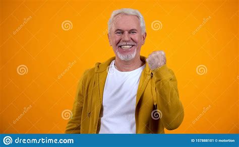 Cheerful Aged Male Showing Yes Gesture On Camera Success Pleasure