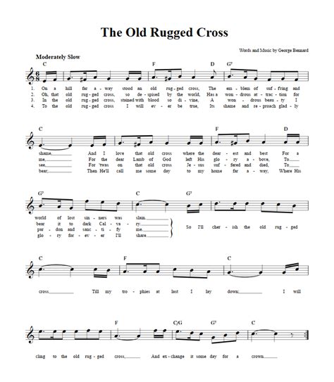 Free Printable Old Rugged Cross Sheet Music Printable Word Searches