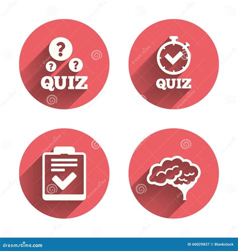 Quiz Icons Checklist And Human Brain Symbols Stock Vector