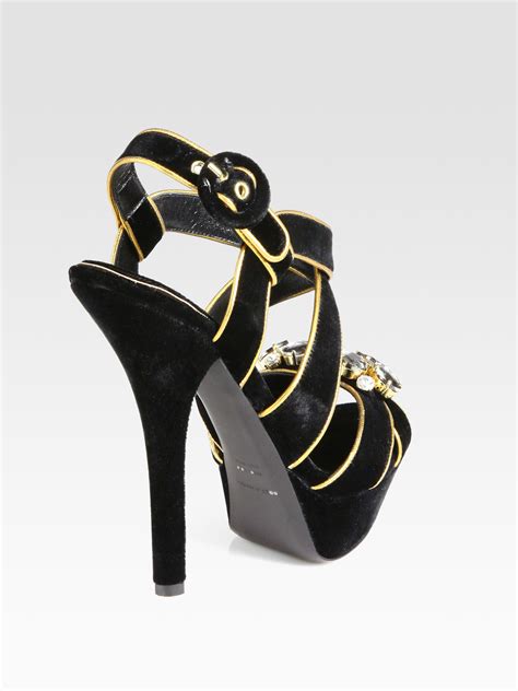 Dolce And Gabbana Jeweled Velvet Platform Sandals In Black Lyst