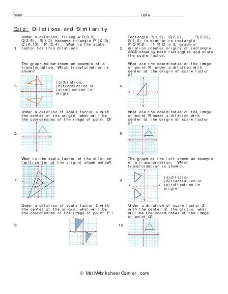 Dilations And Similarity Worksheet For 8th 10th Grade Teaching