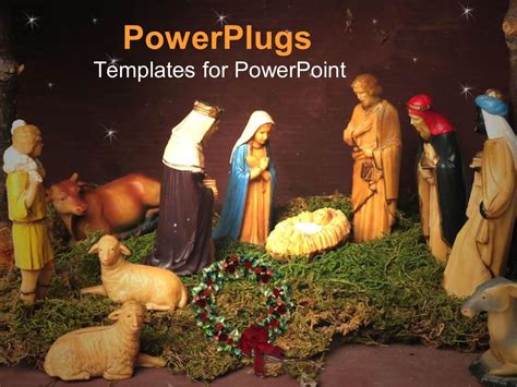 Powerpoint Template Christmas Theme Representing Nativity Scene With