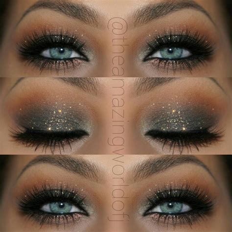 Elegant Glitter Smokey Eye Makeup That Makes Her Blue Eyes