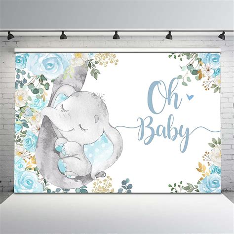 Buy Avezano Babe Elephant Baby Shower Backdrop Oh Baby Blue Elephant Baby Shower Background