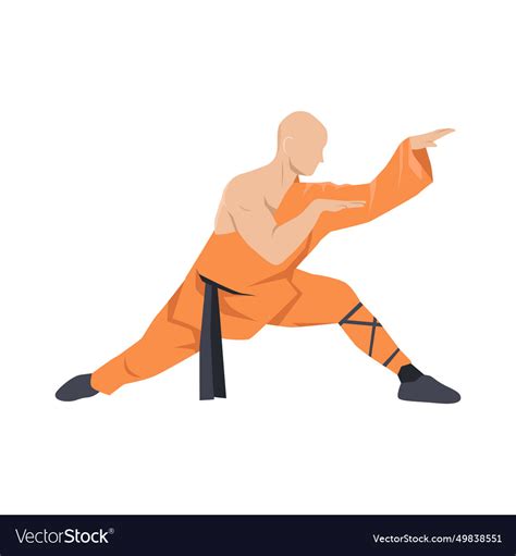 Young Man Doing Kung Fu Fighting Exercise Vector Image