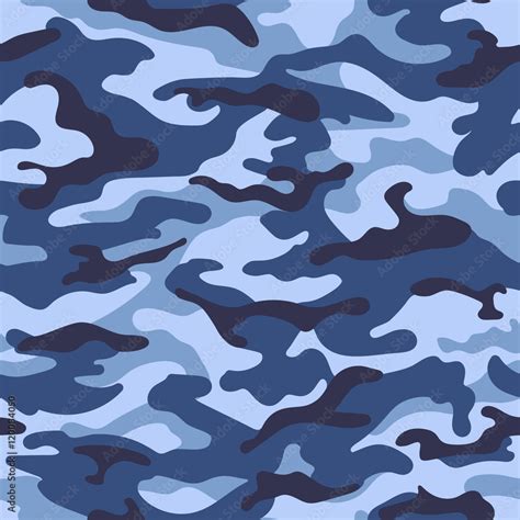 Military Camouflage Seamless Pattern Blue Color Vector Illustration