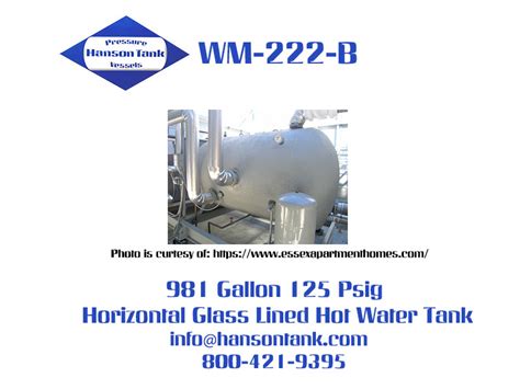 Wm B Glass Lined Hot Water Storage Tank Hanson Tank Asme Code Pressure Vessel Mfg