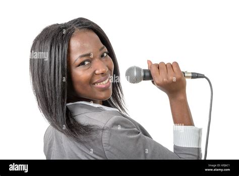 Young African American Journalist With A Microphone Stock Photo Alamy