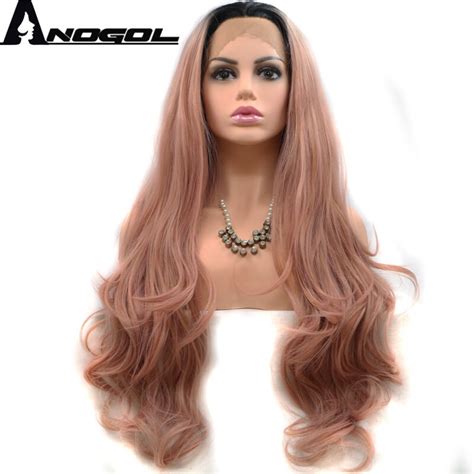 Anogol Pink Long Body Wave High Temperature Fiber 360 Frontal U Part Full Deep Wig Synthetic