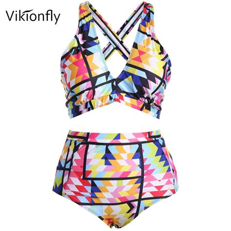 Vikionfly Plus Size Swimwear Bikini Women 2020 Colorful Strips High