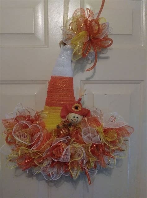Cute Candy Corn Wreath Made From A Dollar Tree Halloween Hat Dollar Tree Crafts Dollar Tree