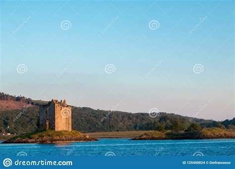 Castle Stalker Tower House Or Keep Picturesquely Set On A Tidal Islet