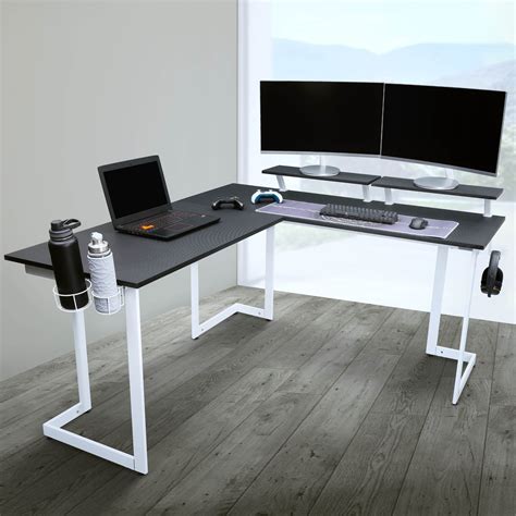 Techni Sport Warrior L Shaped Gaming Desk White