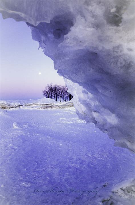 During Sunrise Watching The Moon Set At The Ice Caves At Crystal Beach