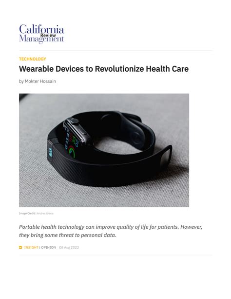 Pdf Wearable Devices To Revolutionize Health Care