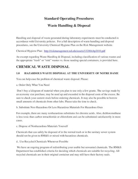 PDF Standard Operating Procedures Waste Handling Disposalkamatlab