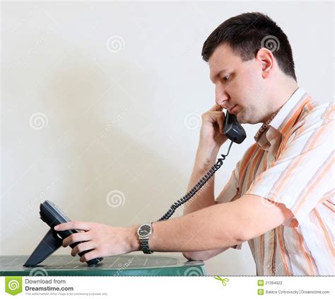 Man Makes A Phone Call Dialing Stock Photo Image Of Dialing