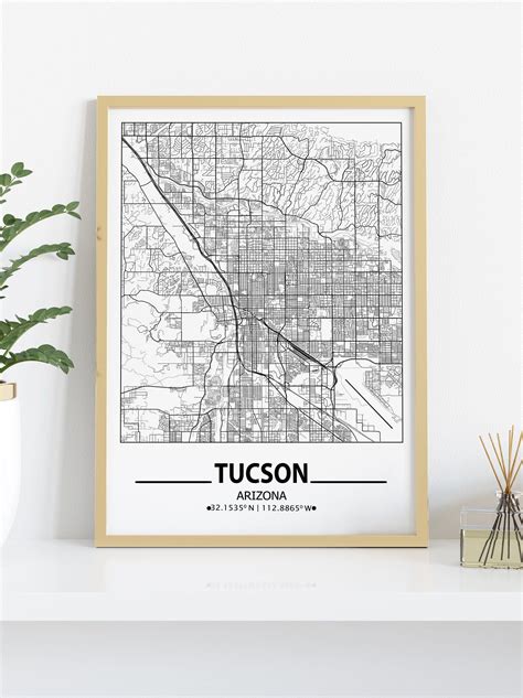 Tucson City Map Print Tucson Wall Art Prints Travel Maps Etsy Map