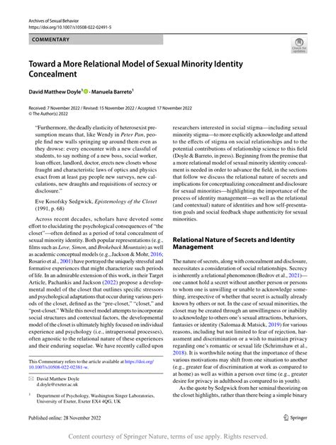 Pdf Toward A More Relational Model Of Sexual Minority Identity Concealment