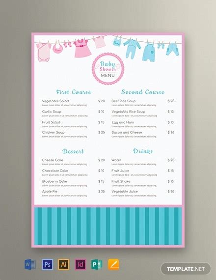 If you're expecting a baby boy or baby girl, then download this delightful invitation template for the upcoming baby shower celebration. FREE Baby Shower Menu template - Word | PSD | InDesign ...