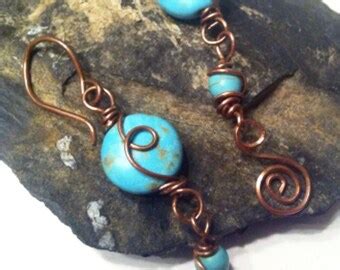 Items Similar To Copper And Turquoise Wire Wrapped Earrings On Etsy
