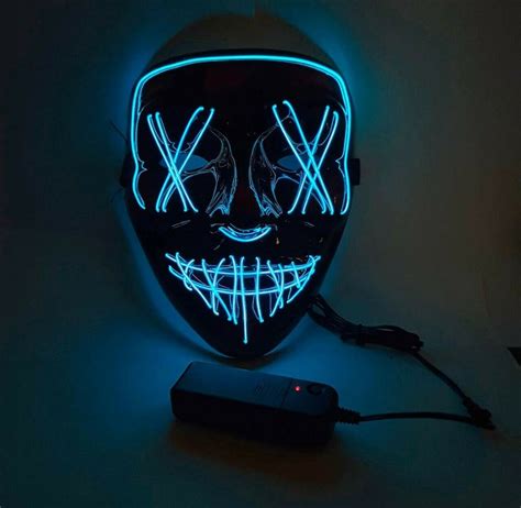 blue 3 modes led mask neon stitches costume halloween purge etsy