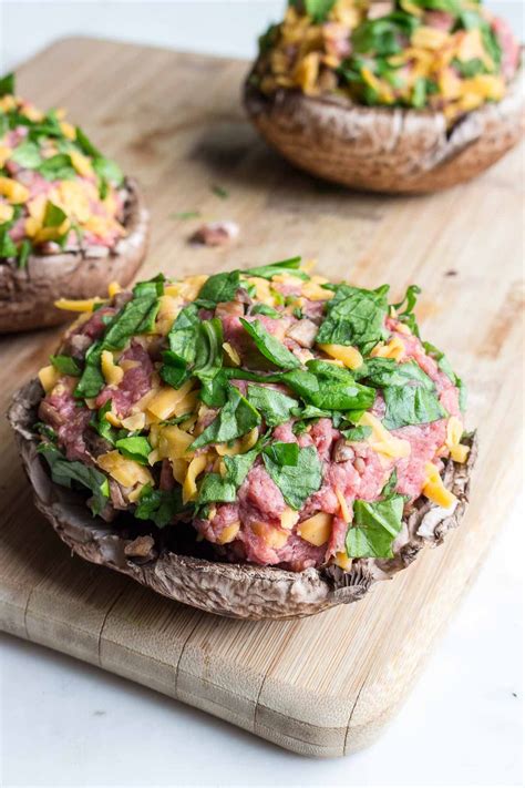 Add soup and then fill empty can with water and add, mix well and bring to a boil. Uncooked stuffed portobello mushrooms with ground beef ...