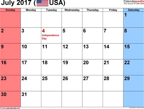 July 2017 Calendar Templates For Word Excel And Pdf