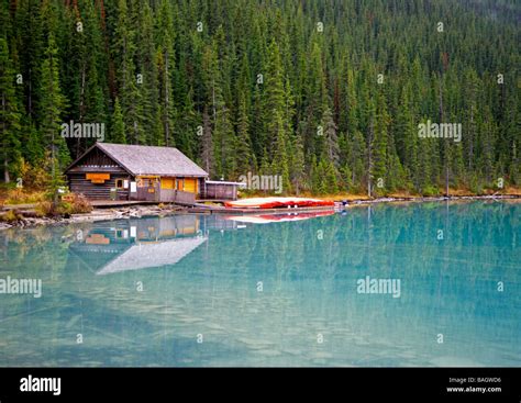 Canada Alberta Banff National Park Lake Louise Canoes On Dock