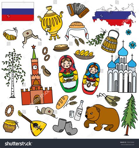 Russian Symbols Travel Russia Russian Traditions Set Of Colorful