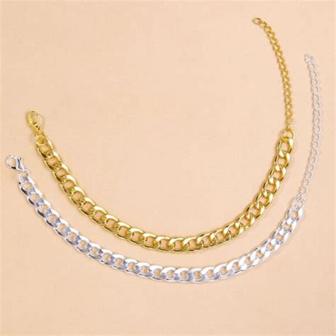 Womens Cuban Link Anklet Stainless Steel Beach Anklets Jewelry Gold