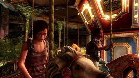 the last of us left behind fun and games ellie and riley ride carusel together and gives pun