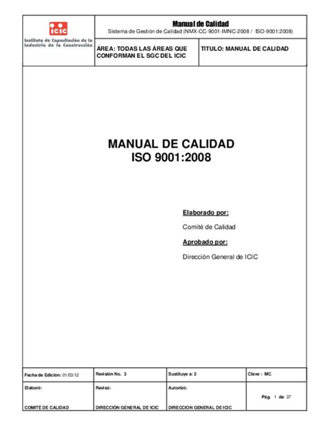 Pdf Manual De Calidad Sistema De Gestión De Calidad Nmx Cc 9001 Imnc