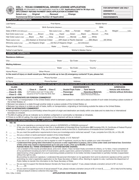 Form Cdl 1 Download Fillable Pdf Or Fill Online Texas Commercial Driver
