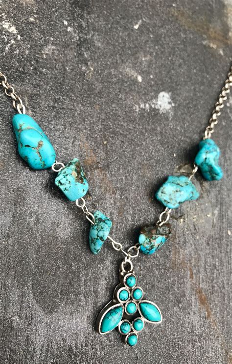 Turquoise Necklace W Turquoise Set In Sterling Silver Pendant