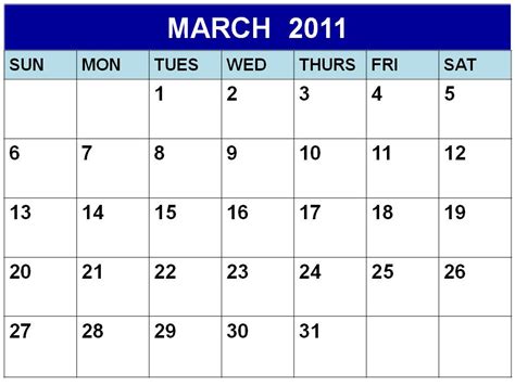 Calendar For March