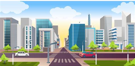 View Of Buildings And City Street 4578715 Vector Art At Vecteezy