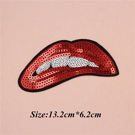 New Cloth Patch Lips Sequins Patches Iron On Or Sew Fabric Sticker For