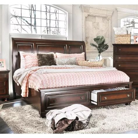 Furniture Of America Embu Traditional Cherry Solid Wood Platform Bed