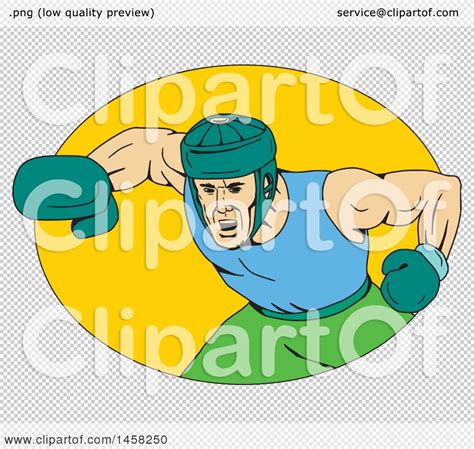 Clipart Of A Male Boxer Fighter Hitting A Knockout Punch In A Yellow