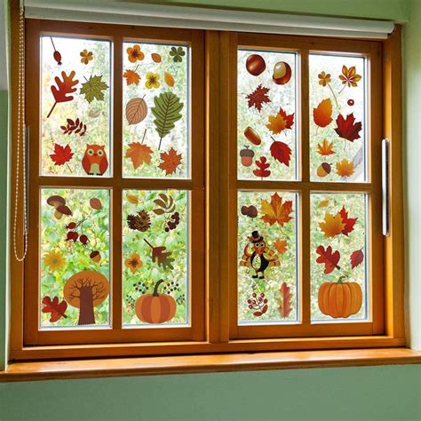 Korlon 216 Pcs Fall Leaves Window Clings Thanksgiving Window Clings