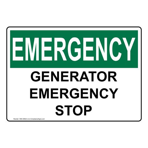 Osha Generator Emergency Stop Sign Oee 29022