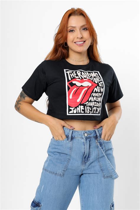 Cropped The Rolling Stones Preto Atacado Tshirt Use Criativa