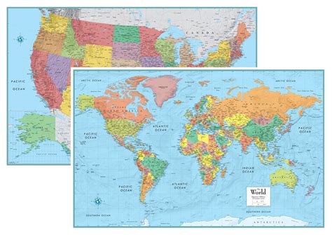 Rmc Signature United States Usa And World Wall Map Set Laminated