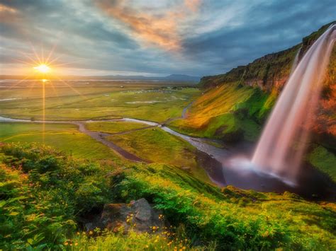 Photo Wallpaper Hd Waterfall River Valley Sunset